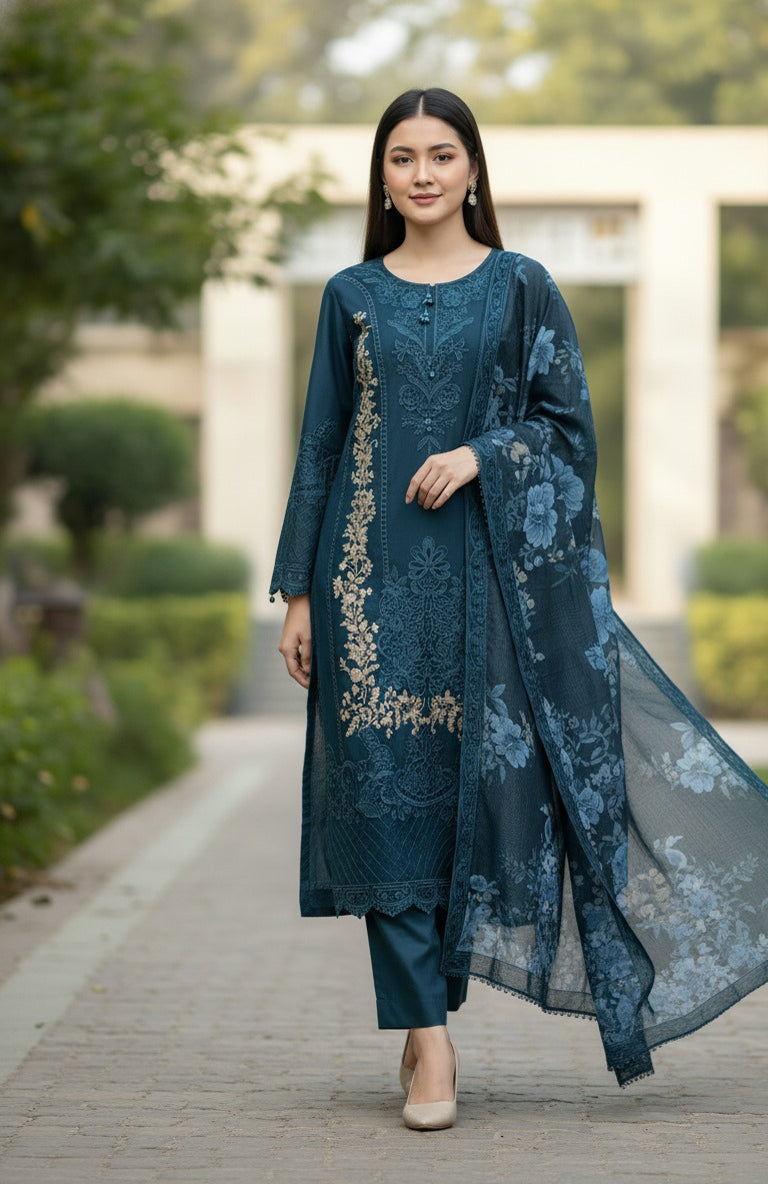 3pc Embroidered Viscose Marina -SU-09