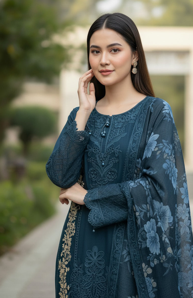 3pc Embroidered Viscose Marina -SU-09