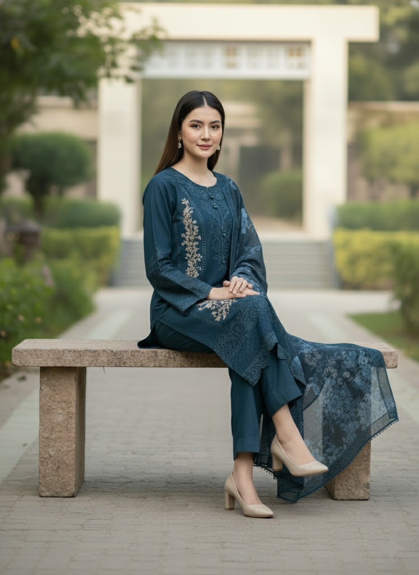 3pc Embroidered Viscose Marina -SU-09