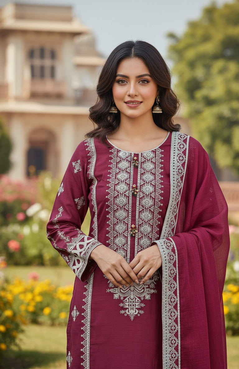 3PC  Embroidered Premium Viscose Pret-SU-14