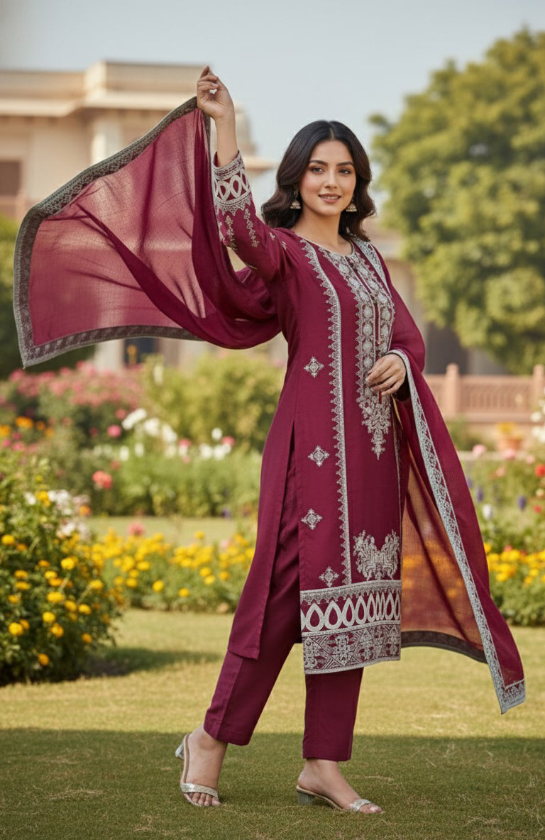 3PC  Embroidered Premium Viscose Pret-SU-14