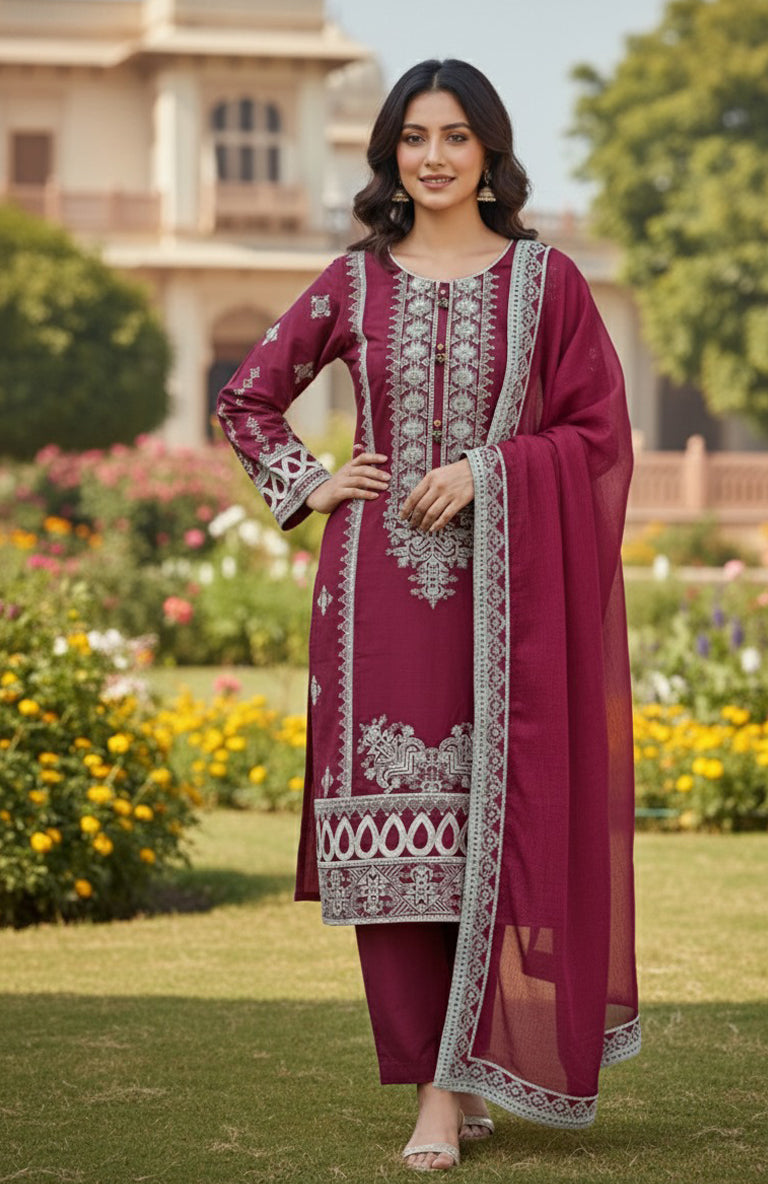 3PC  Embroidered Premium Viscose Pret-SU-14