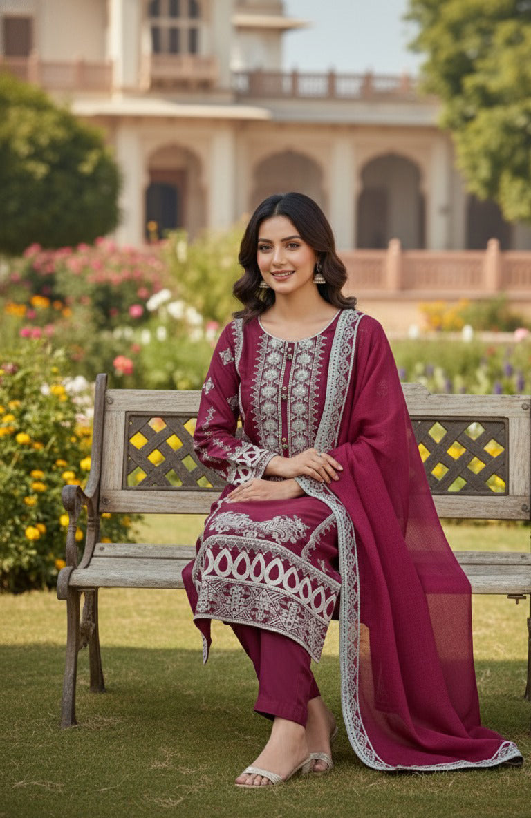 3PC  Embroidered Premium Viscose Pret-SU-14