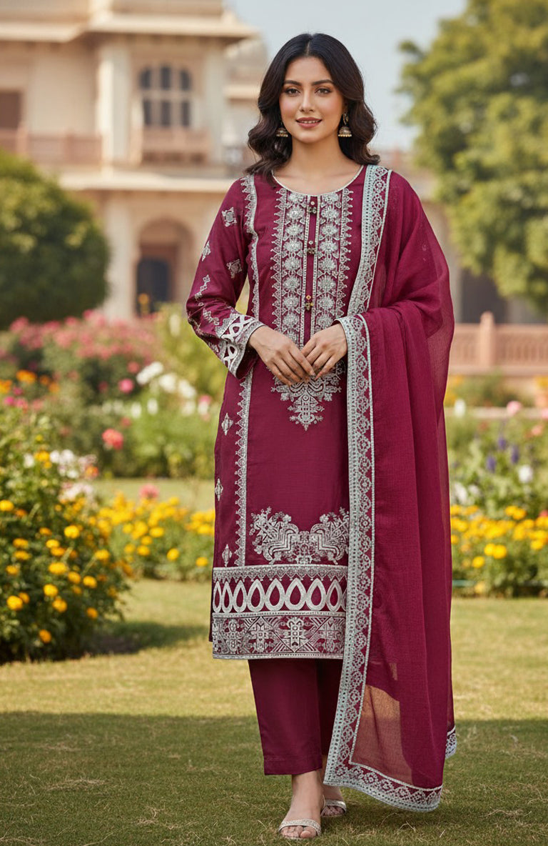 3PC  Embroidered Premium Viscose Pret-SU-14