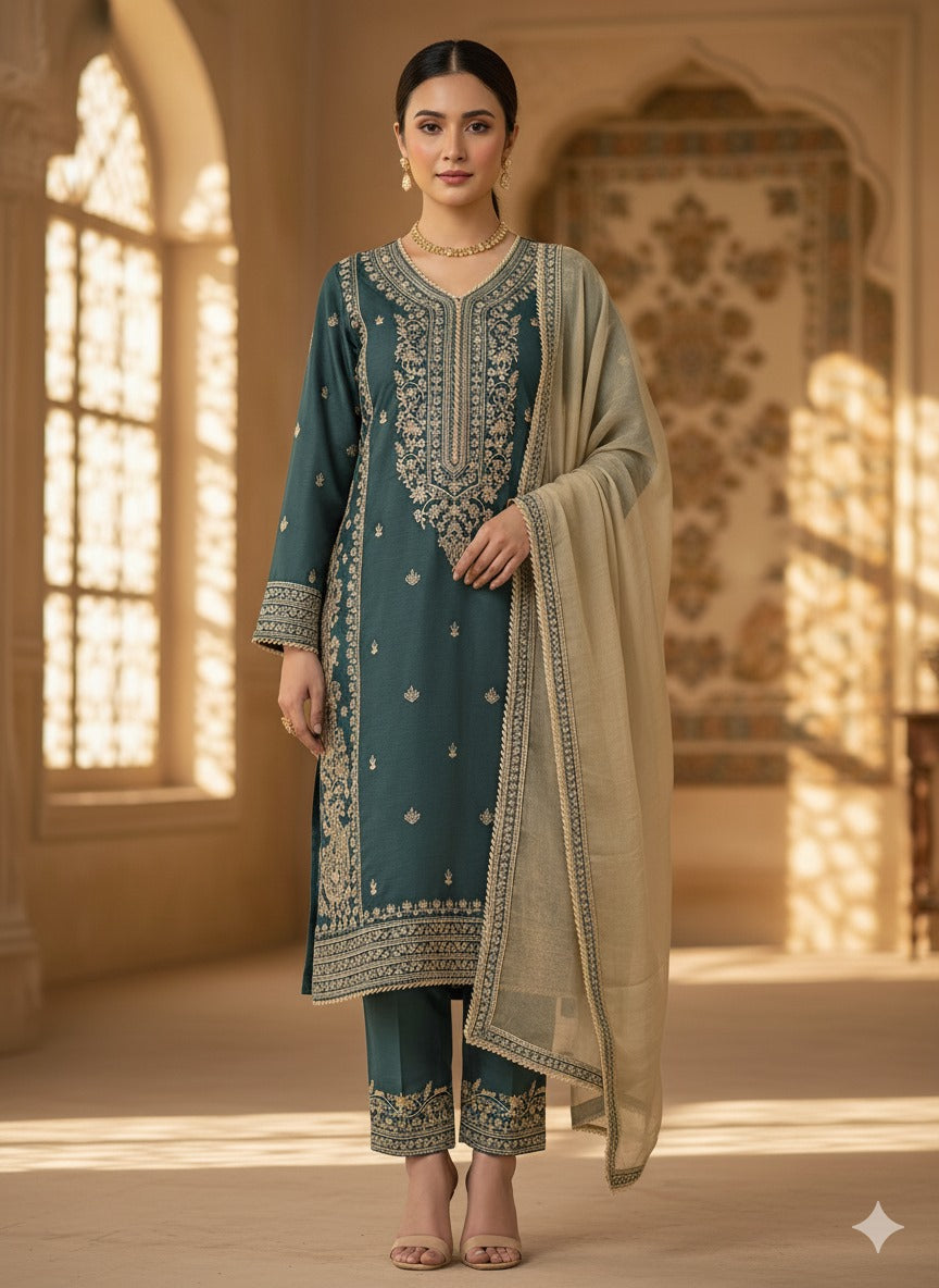 3 Piece Embroidered Suit