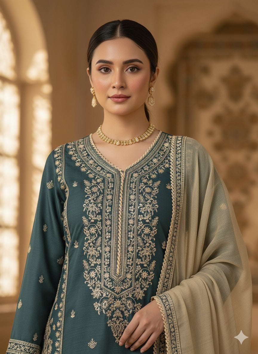 3 Piece Embroidered Suit