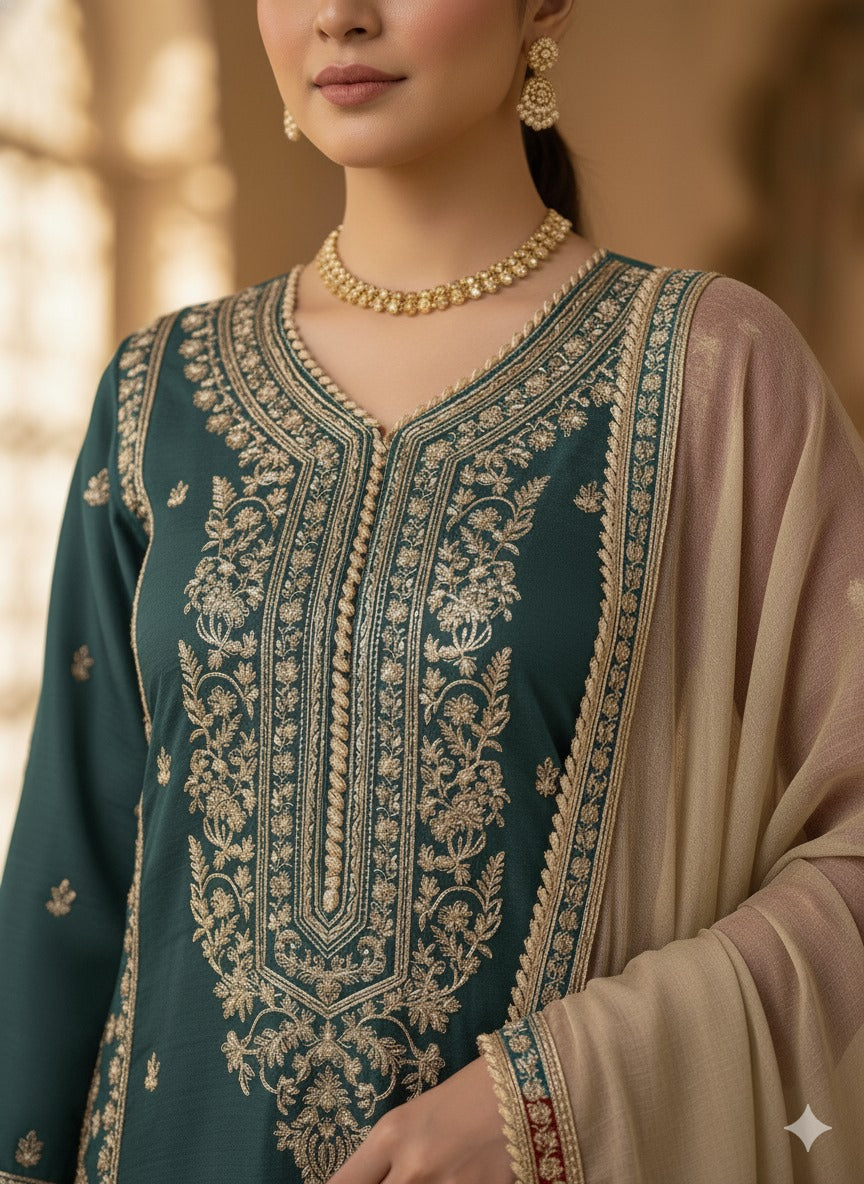 3 Piece Embroidered Suit