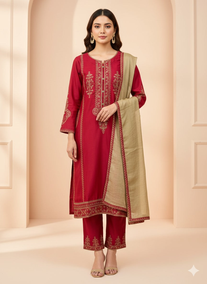 3 Piece Embroidered Suit