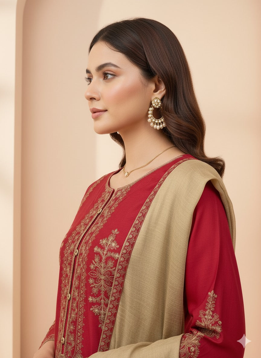 3 Piece Embroidered Suit